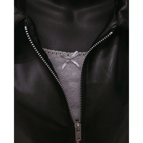 Vegan Leather Two-Way Zip-Up Jacket - Picture 4 of 7